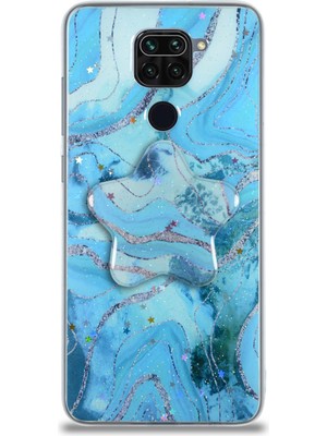 Kzy Xiaomi Redmi Note 9 Kapak Mermer Desenli Pop Socketli Silikon Kılıf - Mavi