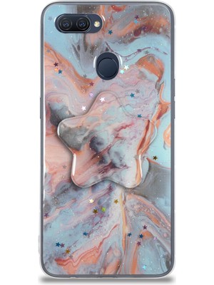 Kzy Oppo A12 Kapak Mermer Desenli Pop Socketli Silikon Kılıf - Mercan