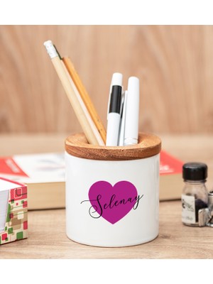 Hediye Dükkanı Kişiye Özel Mor Kalpli Isimli Kalemlik