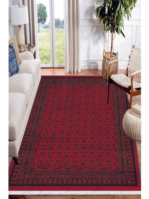 Soho Halı Bordo Otantik Motifler Desenli Yıkanabilir Kaymaz  Salon Halısı Dekoratif Kilim ARM-1206