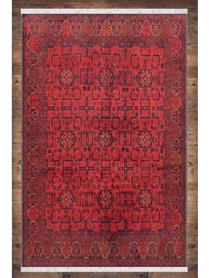 Soho Halı Kırmızı Otantik Desenli Yıkanabilir Kaymaz  Klasik Salon Halısı Dekoratif Kilim ARM-1013