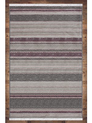 Soho Halı Gri Mor Çizgiler Desenli Yıkanabilir Kaymaz  Salon Halısı Dekoratif Kilim ARM-1151