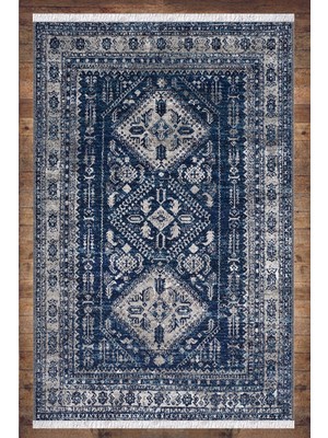 Soho Halı Mavi Beyaz Otantik Desenli Yıkanabilir Kaymaz  Salon Halısı Dekoratif Kilim ARM-1041