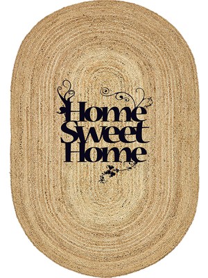 Soho Halı Home Sweet Home Desenli Oval Örme Dekoratif Jüt Kilim Hasır Halı JUT-4079