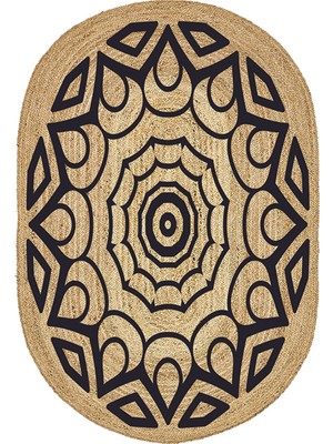 Soho Halı Mandala Desenli Oval Örme Dekoratif Jüt Kilim Hasır Halı JUT-4078