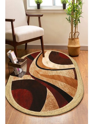 Soho Halı Kahve Retro Desenli Oval Örme Dekoratif Jüt Kilim Hasır Halı JUT-4054