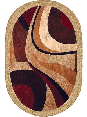 Soho Halı Kahve Retro Desenli Oval Örme Dekoratif Jüt Kilim Hasır Halı JUT-4054