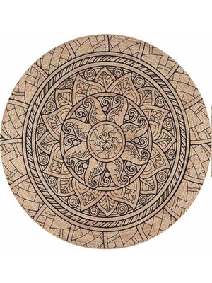 Soho Halı Mandala Desenler Desenli Yuvarlak Jüt Örme Doğal Hasır Kilim Daire Halı JUT-3082