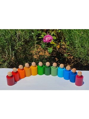 Kırtkırt Ahşap Waldorf Pegleri ve Düz Kase 12'li Gökkuşağı Tonları Kırtkırt Ahşap