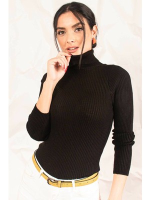 Butik Şımarık Balıkçı Yaka Siyah Renk Uzun Kol Kazak Smlxl Bedene Uygundur