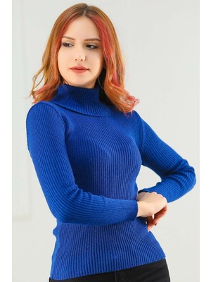 Butik Şımarık Balıkçı Yaka Saxs  Renk Uzun Kol Kazak Smlxl Bedene Uygundur