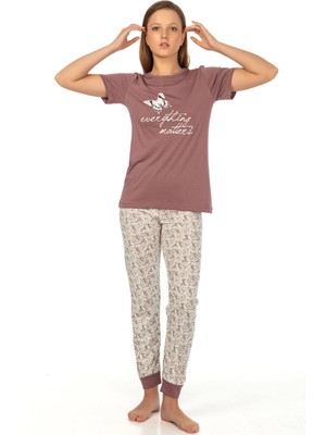 Vishenka Kadın Modal Baskılı Gül Kurusu Pijama Takımı