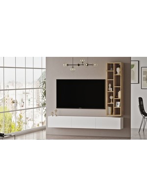 Yurudesign Luvio Tv Ünitesi Kitaplık 175CM Keçe-Beyaz Lv9-Wk