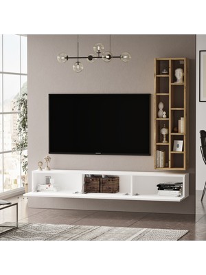 Yurudesign Luvio Tv Ünitesi Kitaplık 175CM Keçe-Beyaz Lv9-Wk