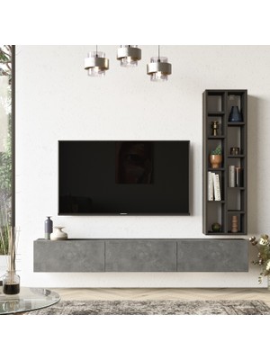 Yurudesign Luvio Tv Ünitesi Kitaplık 175CM Beton-Siyah Lv9-Rl