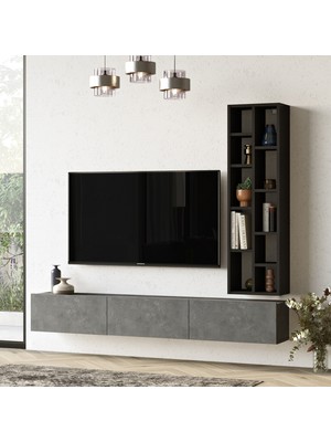 Yurudesign Luvio Tv Ünitesi Kitaplık 175CM Beton-Siyah Lv9-Rl