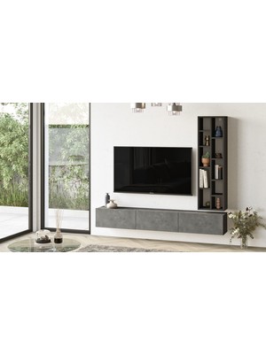 Yurudesign Luvio Tv Ünitesi Kitaplık 175CM Beton-Siyah Lv9-Rl