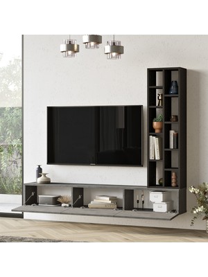 Yurudesign Luvio Tv Ünitesi Kitaplık 175CM Beton-Siyah Lv9-Rl