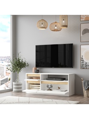 Yurudesign Luvio Tv Ünitesi Sehpası 120CM Keçe-Beyaz Lv7-Wk