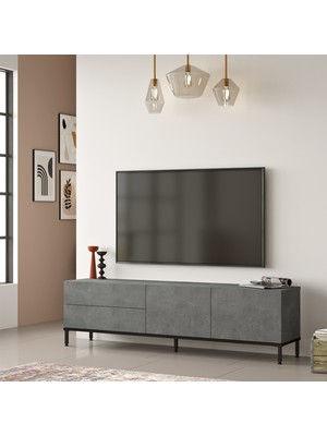 Yurudesign Luvio Tv Ünitesi Sehpası Metal Ayaklı 170CM Beton-Siyah Lv6-Rl