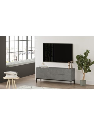 Yurudesign Luvio Tv Ünitesi Sehpası Metal Ayaklı 120CM Beton-Siyah Lv5-Rl