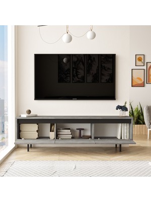 Yurudesign Luvio Tv Ünitesi Sehpası Metal Ayaklı 160CM Beton-Siyah Lv1-Rl