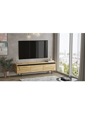 Yurudesign Luvio Tv Ünitesi Sehpası Metal Ayaklı 160CM Keçe-Siyah Lv1-Kl