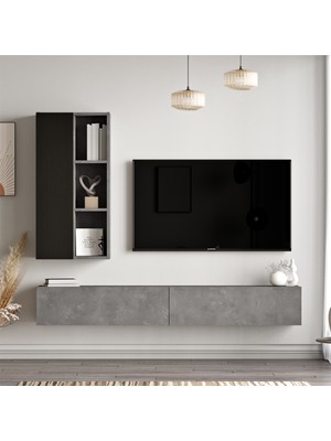 Yurudesign Luvio Tv Ünitesi Kitaplık 175CM Beton-Siyah LV10-RL