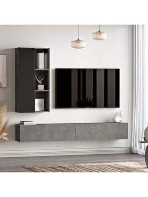 Yurudesign Luvio Tv Ünitesi Kitaplık 175CM Beton-Siyah LV10-RL