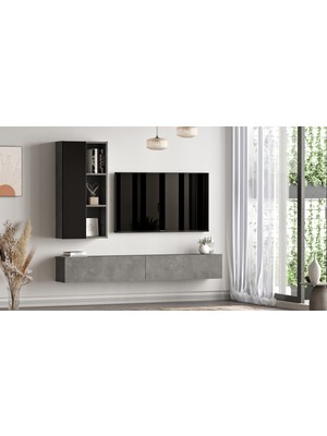 Yurudesign Luvio Tv Ünitesi Kitaplık 175CM Beton-Siyah LV10-RL