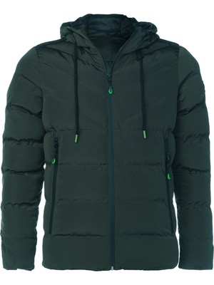 SİVAİST ERKEK YEŞİL SU VE RÜZGAR GEÇİRMEZ KAPÜŞONLU KALIN İÇİ KÜRKLÜ ŞİŞME KABAN&MONT