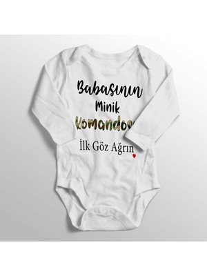 Limon Unisex Bebek Beyaz Babasının Minik Komandosu Ilk Göz Ağrın Yazılı Bebek Zıbını