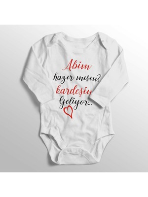 Limon Kız Çocuk Beyaz Abim Hazır Mısın Kardeşin Geliyor Baskılı Bebek Zıbını