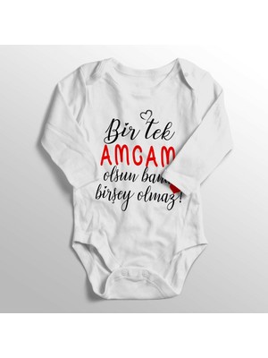 Limon Unisex Bebek Beyaz Bir Tek Amcam Olsun Bana Bişey Olmaz Baskılı Zıbın