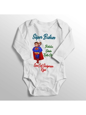 Limon Bebek Beyaz Süper Babam Babalar Günü Hediyesi Basılı Zıbını