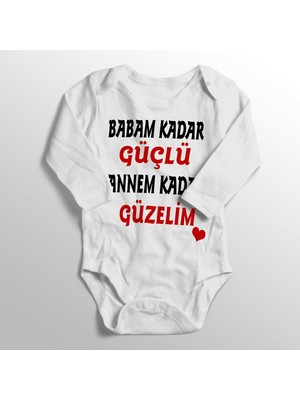 Limon Unisex Bebek Beyaz Babam Kadar Güçlü Annem Kadar Güzelim Yazılı Bebek Zıbın