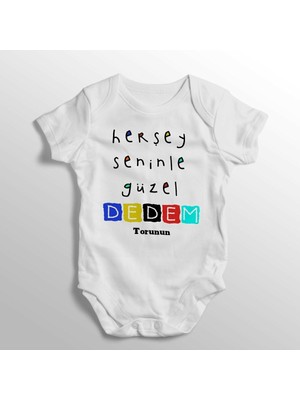 Limon Herşey Seninle Güzel Dedem Yazılı Baskılı Bebek Zıbını
