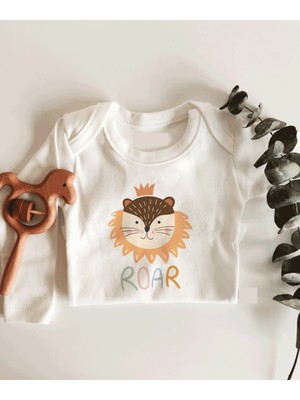 Limon Roar Aslan Desenli Uzun Kol Çıtçıtlı Organik Bebek Body