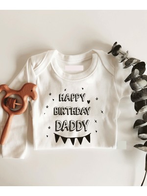 Limon Happy Birthday Daddy Flamalı Uzun Kol Çıtçıtlı Organik Bebek Body