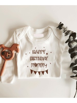 Limon Happy Birthday Mommy Flamalı Uzun Kol Çıtçıtlı Organik Bebek Body