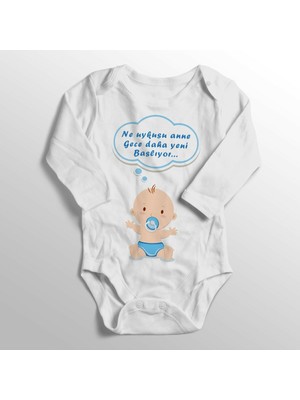 Limon Erkek Bebek Ne Uykusu Anne Gece Daha Yeni Başlıyor Yazısı Baskılı Bebek Zıbını