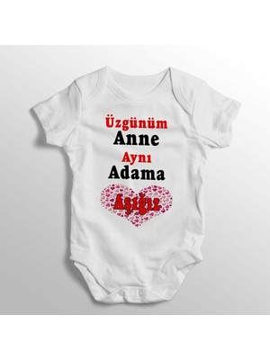 Limon Üzgünüm Anne Aynı Adama Aşığız Yazılı Baskılı Bebek Zıbını