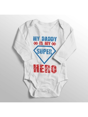 Limon Bebek Beyaz My Daddy Is My Super Hero Yazısı Baskılı Zıbın