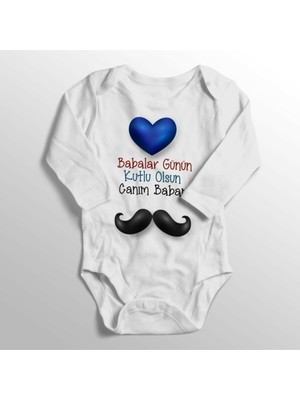 Limon Unisex Bebek Beyaz Bıyıklı Babalar Günün Kutlu Olsun Canım Babam Yazılı Zıbın