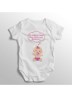 Limon Ne Uykusu Anne Gece Daha Yeni Başlıyor Kız Yazılı Baskılı Bebek Zıbını