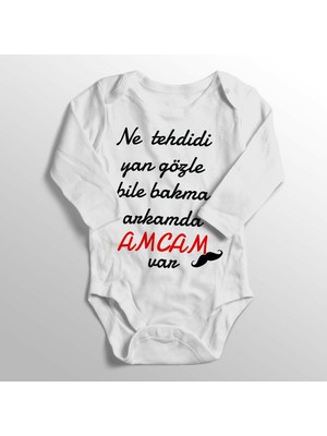 Limon Unisex Bebek Ne Tehdidi Yan Gözle Bile Bakma Arkamda Amcam Var Baskılı Bebek Zıbını