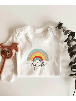 Limon Big Sister Gökkuşağı Desenli Uzun Kol Çıtçıtlı Organik Bebek Body