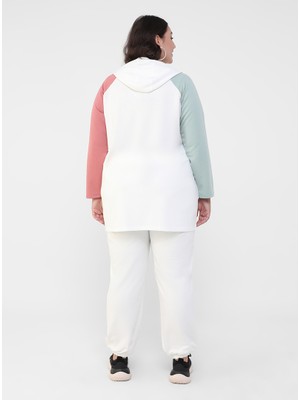 Alia Büyük Beden Pastel Renkli Tunik Sweatshirt - Kırık Beyaz Gül Kurusu Su Yeşili - Alia