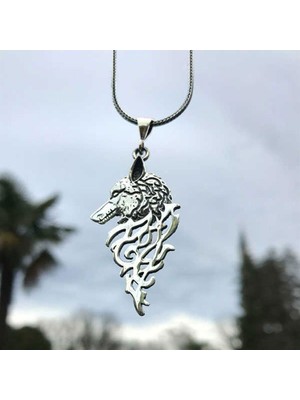 Takılingo Sade Kurt Başlı Motifli Gümüş Erkek Kolye