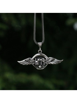 Takılingo Göktürkçe Türk Yazılı Kanat Motifli Gümüş Erkek Kolye